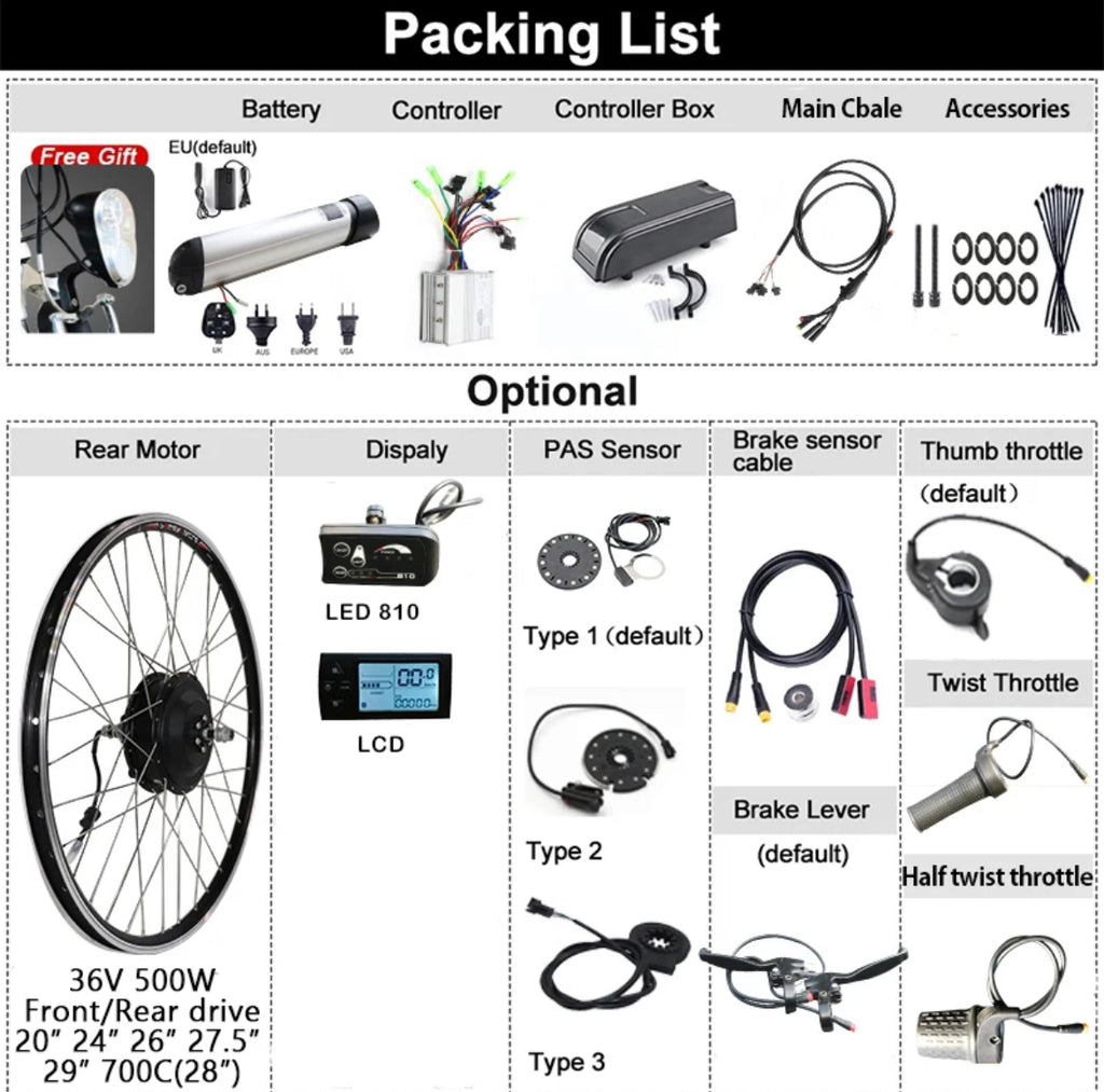 36v 500watt front hub motor kit